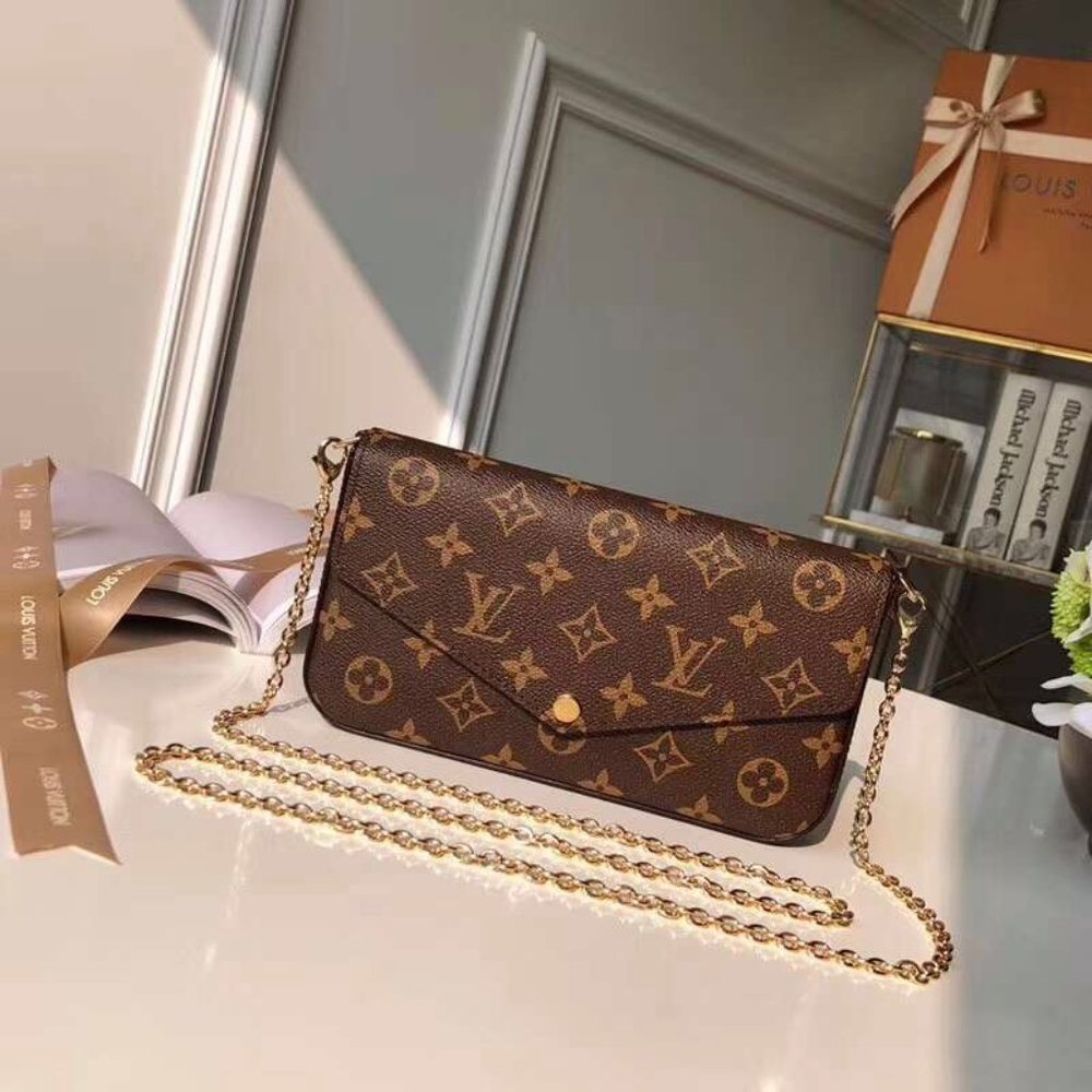 💖Louis Vuitton💖 LV Pochette Felicie Brown Monogram Clutch Purse M61276